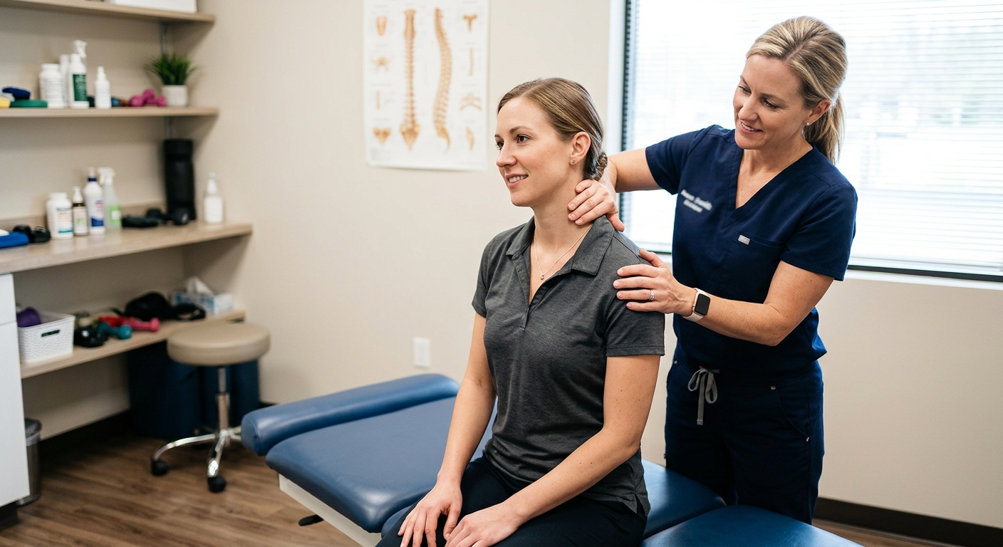 Chiropractor performing neck evaluation on auto accident patient in Portland
