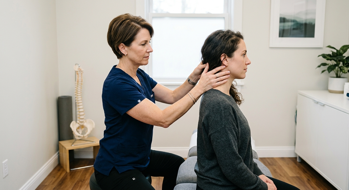 Chiropractor evaluating a car accident neck injury patient in Portland