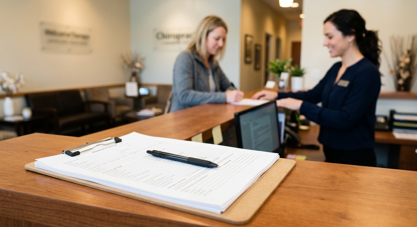Oregon PIP insurance paperwork at a Portland chiropractic clinic
