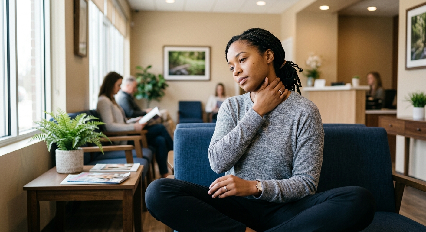 Portland motor vehicle accident injury patient in a chiropractic clinic waiting room