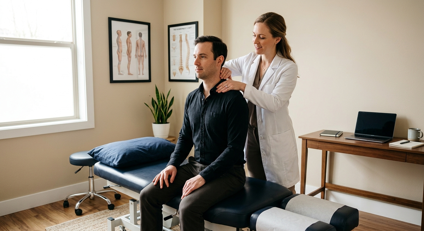 Portland car crash injury doctor performing a chiropractic spinal assessment after a motor vehicle accident