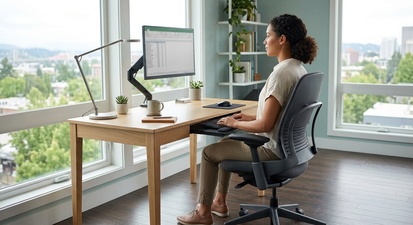 Proper ergonomic desk setup supporting spinal injury recovery after a car accident
