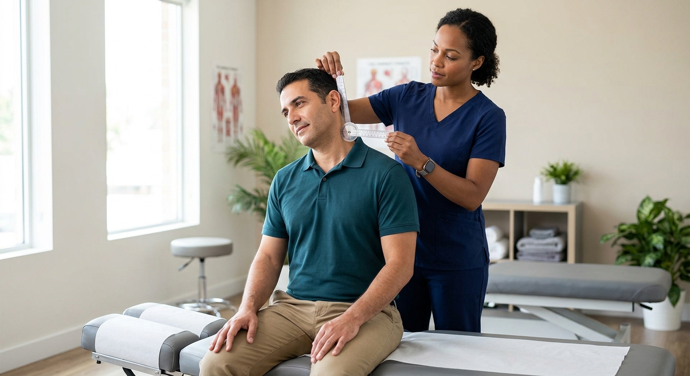 Portland chiropractor performing post-accident range-of-motion examination for car insurance claim