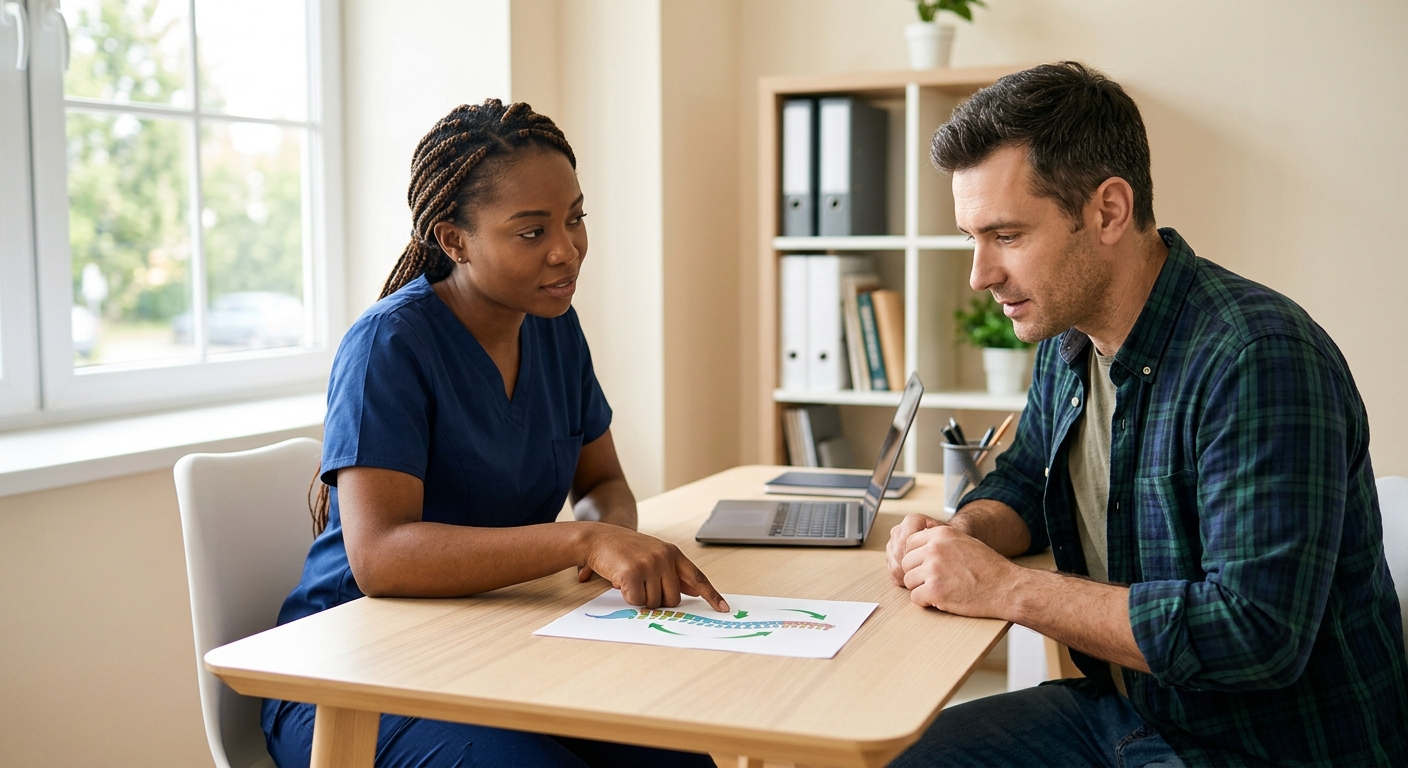 Patient and chiropractor discussing post-accident treatment plan options in Portland