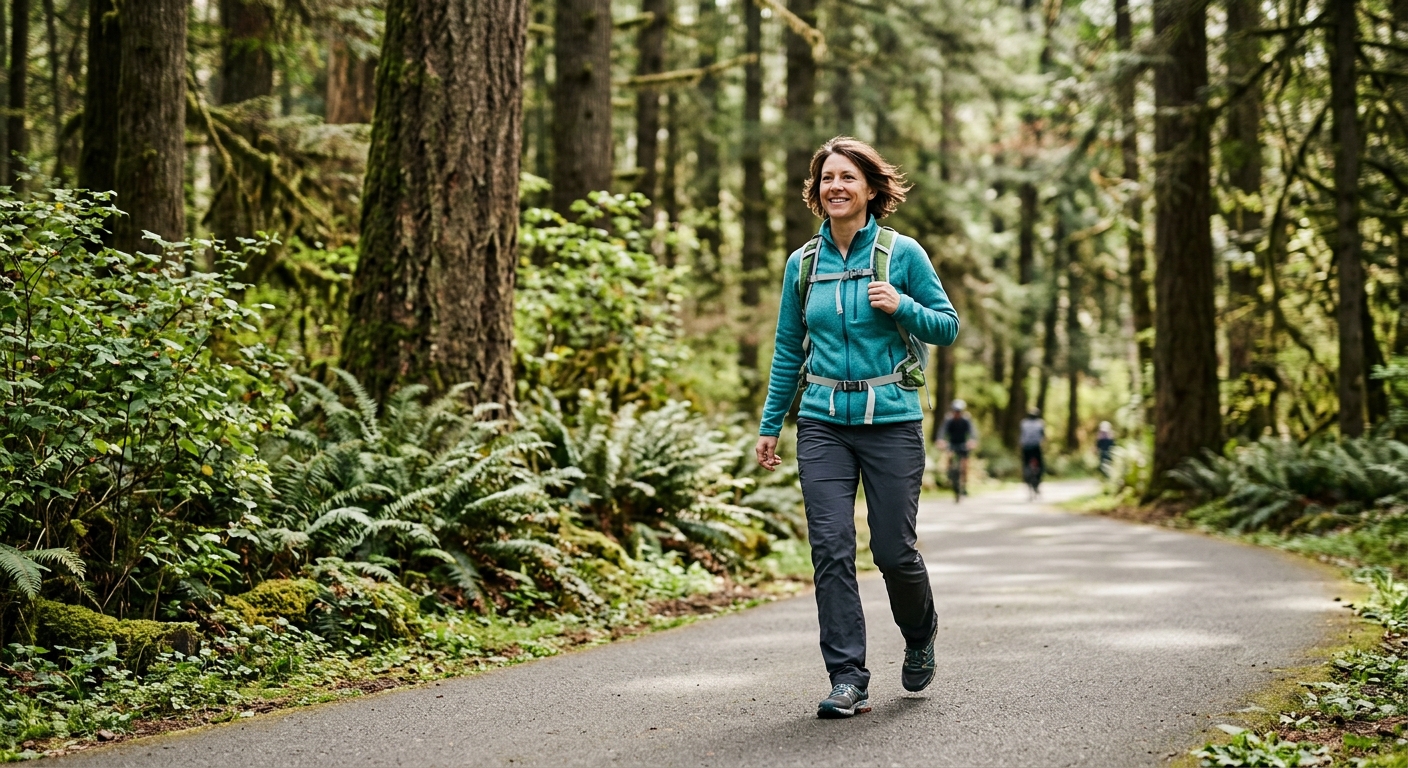 Portland car accident patient walking the Springwater Corridor trail after completing chiropractic recovery