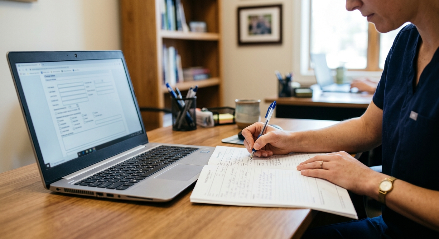 Collision injury specialist documenting injury findings for an Oregon PIP insurance claim