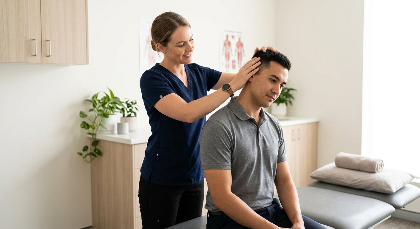 Portland collision injury specialist performing a cervical orthopedic evaluation on a patient
