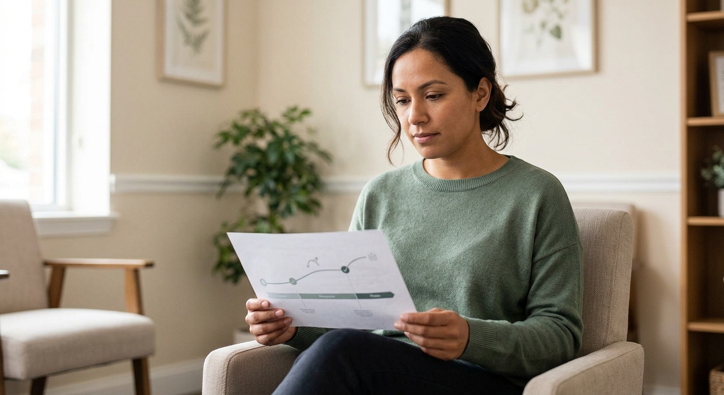 Portland patient reviewing rear-end accident treatment recovery timeline at chiropractic office