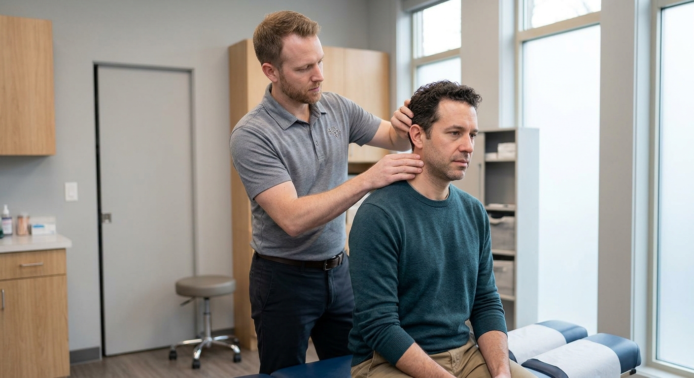 Chiropractor evaluating a patient for car accident headache treatment in Portland