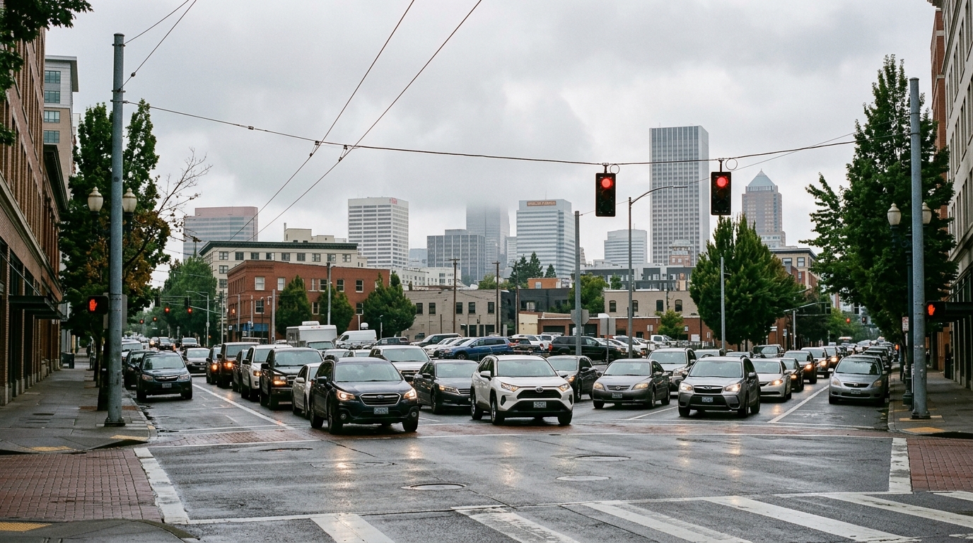 Portland Oregon traffic intersection where rear-end collisions commonly cause post-accident headaches